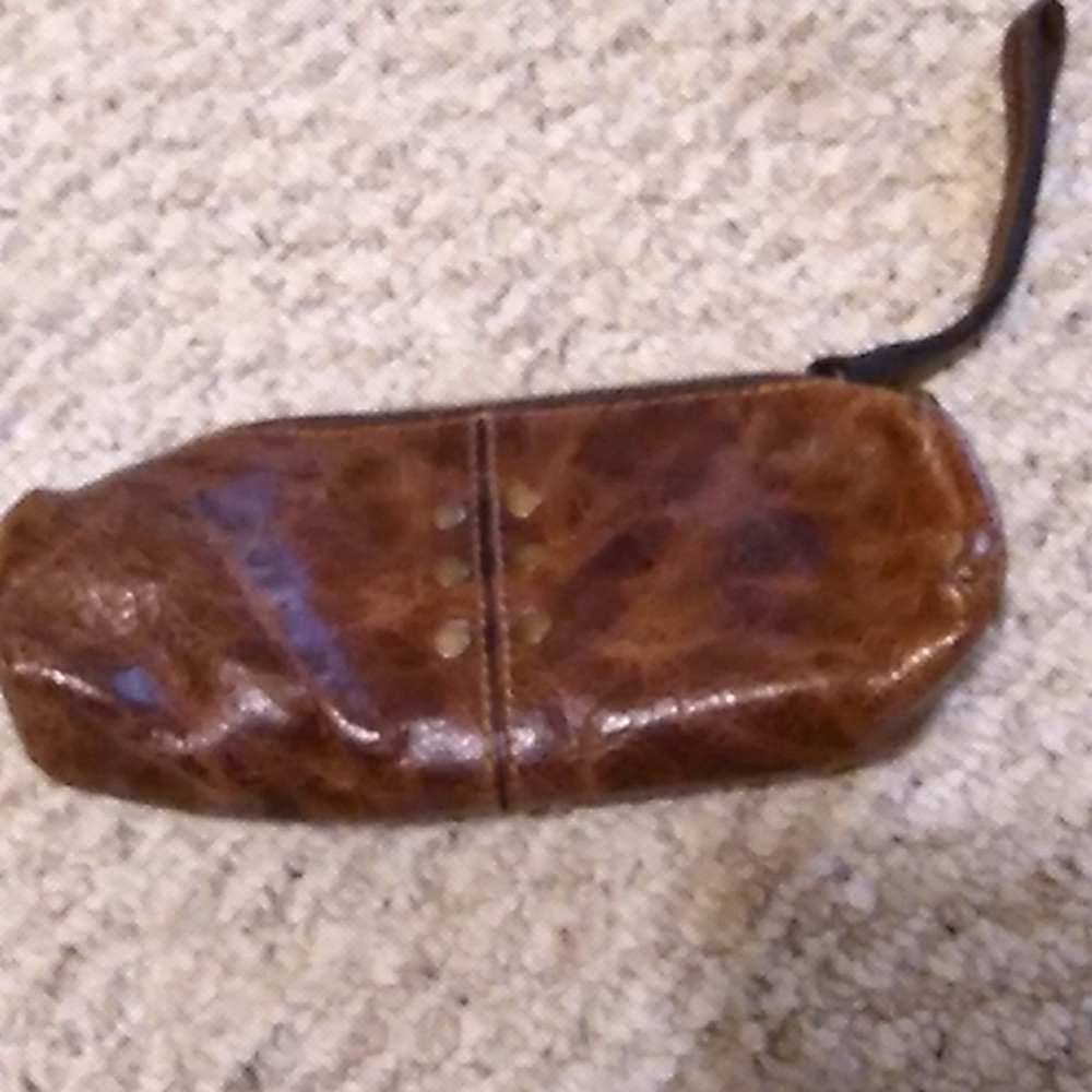 Patricia Nash Oblong Leather Cosmetic Pouch in color "Weathered Brown"
